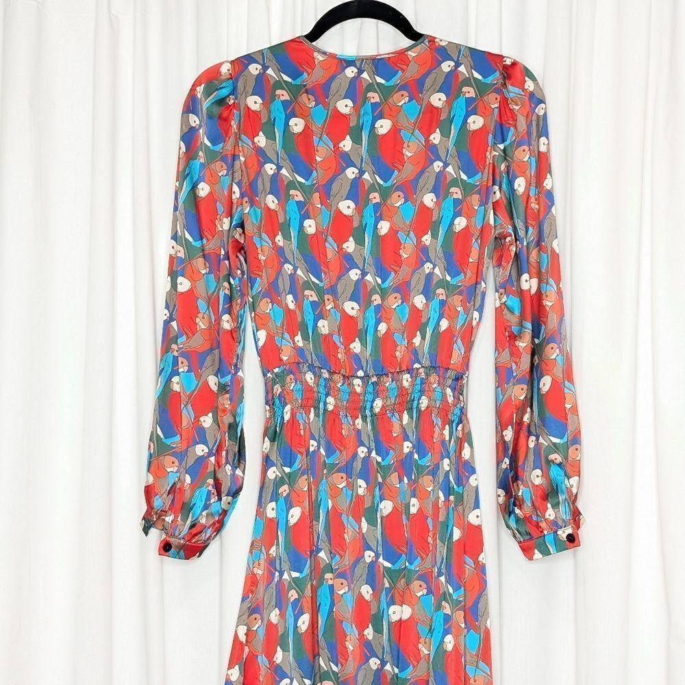 Tucker Juliette Dress Deco Parrot in Silk Stretch Charmeuse Bird Print Midi - Picture 8 of 9